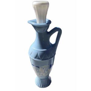 HTF Blue Milk Glass Vtg Bar Jim Beam Advertising Bottle Decanter MCM Mod Greek